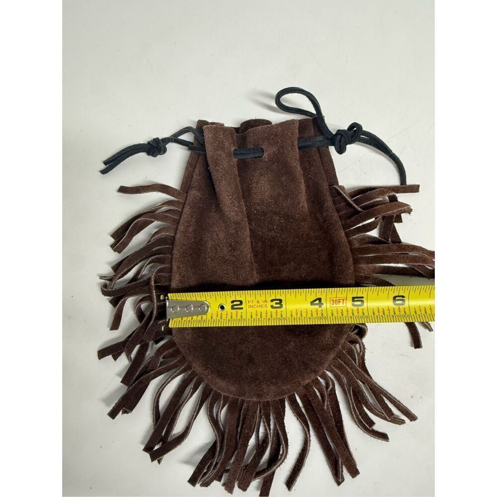Indian Leather Fringed Tobacco Medicine Pouch Bag Drawstring Hippie Boho 5”x7,5” - Picture 3 of 7